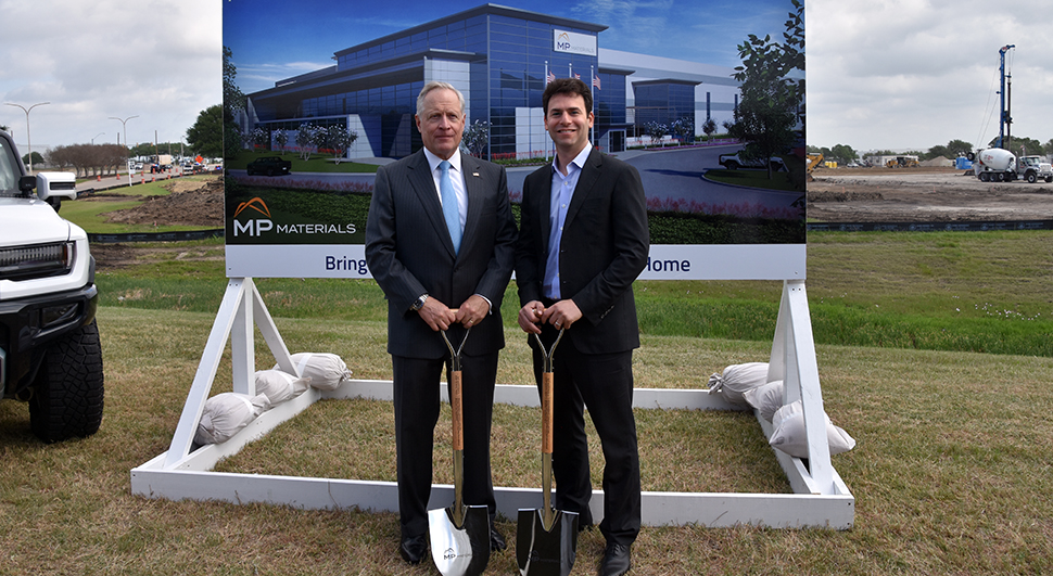 Ross Perot Jr., chairman of The Perot Group, and James Latinsky, MP Materials co-founder and CEO a the site of MP Materials new U.S. magnet factory at AllianceTexas in Fort Worth.